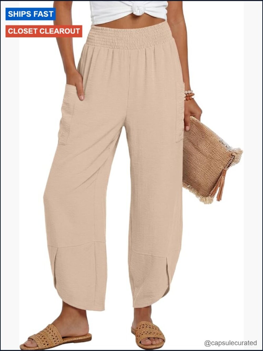Wide Leg Palazzo Pants High Waisted Smocked Travel Trousers with Pockets
